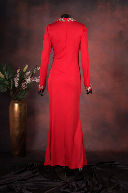 Red Embellished High-Neck Gown