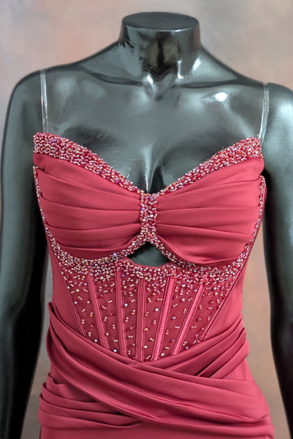 Maroon Embellished Bustier Gown