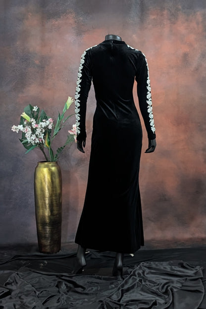 Black Velvet Embroidered Long Gown