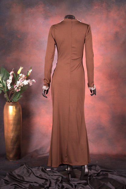 Chocolate Brown Embellished Neck Gown