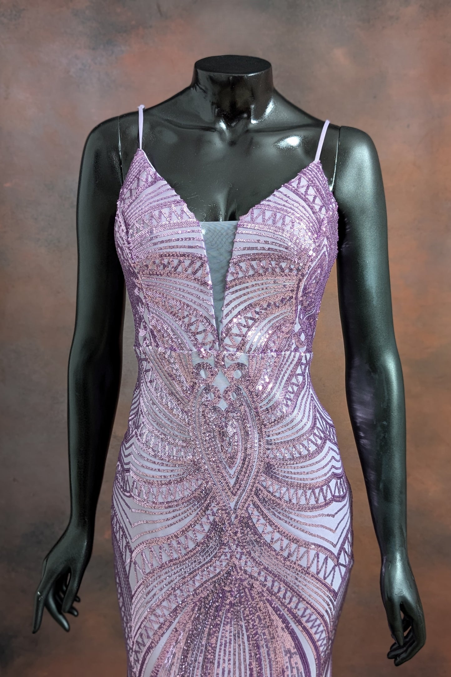 Lilac Geometric Sequin Embellished Gown
