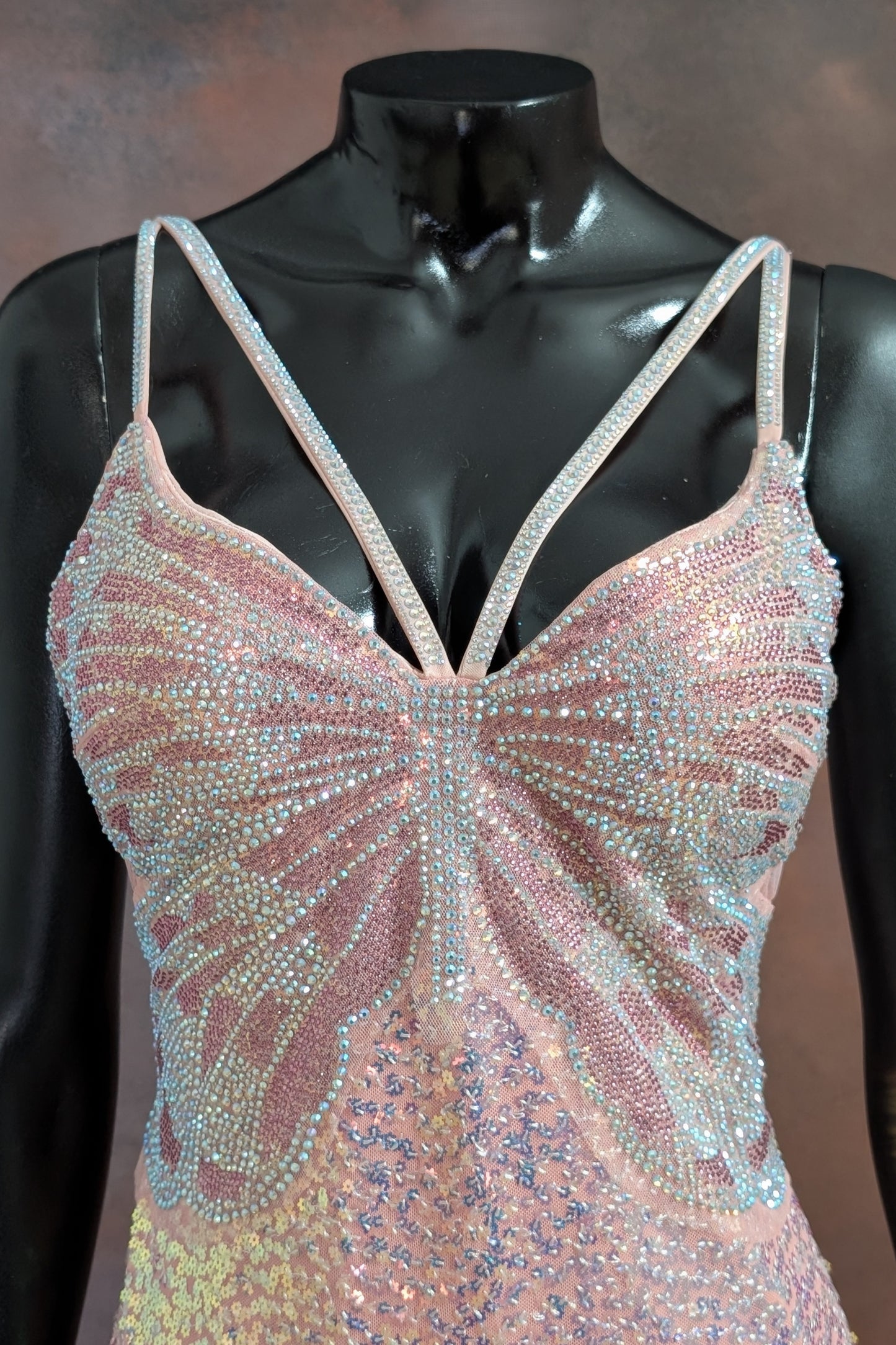 Blush Pink Crystal Embellished Strappy Gown
