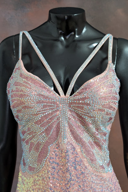 Blush Pink Crystal Embellished Strappy Gown