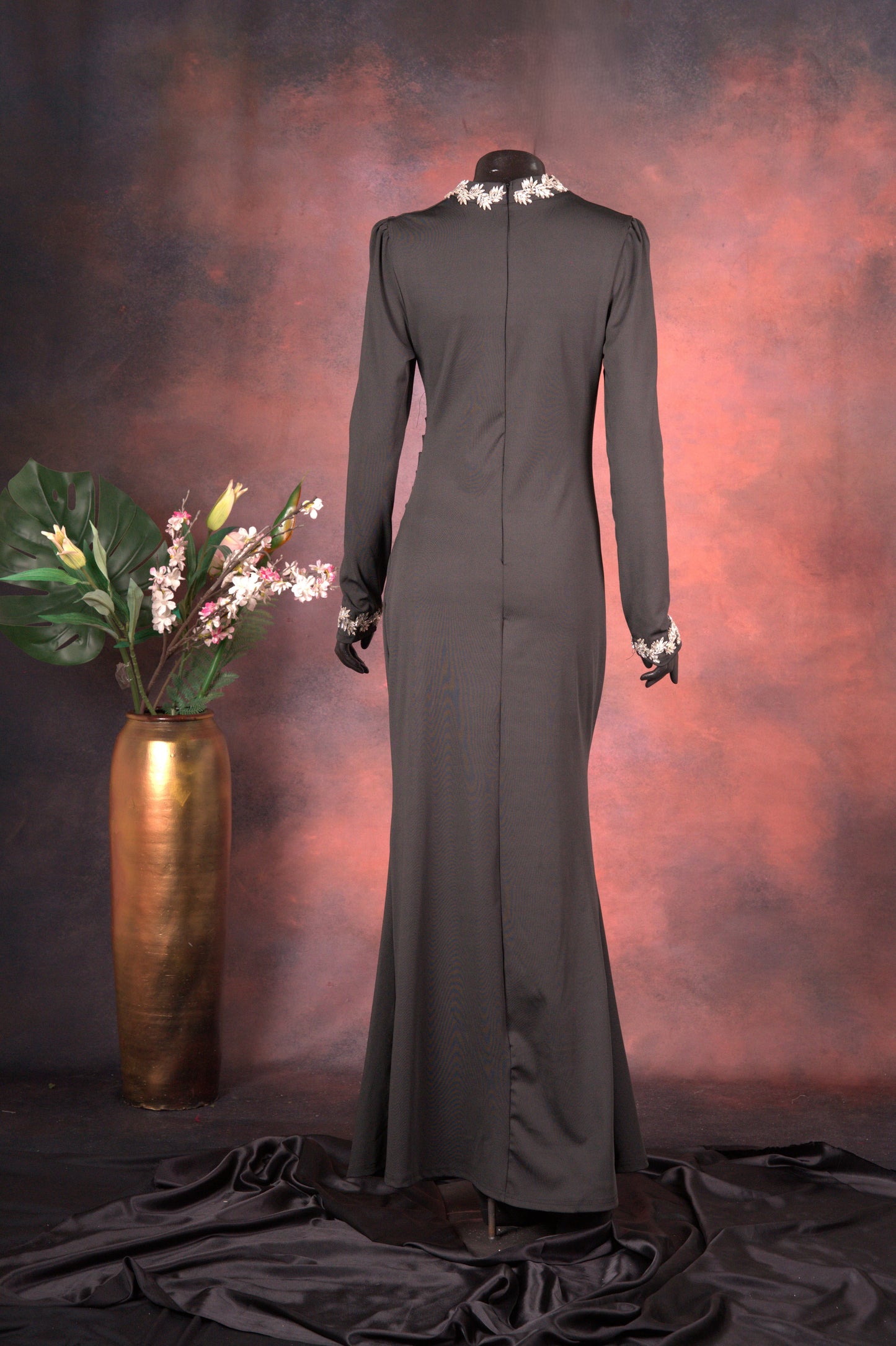 Black Embellished High-Neck Gown