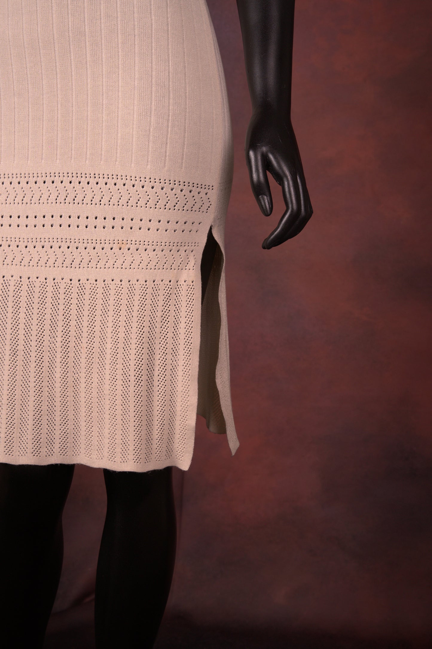 Beige Ribbed Knit Midi Dress