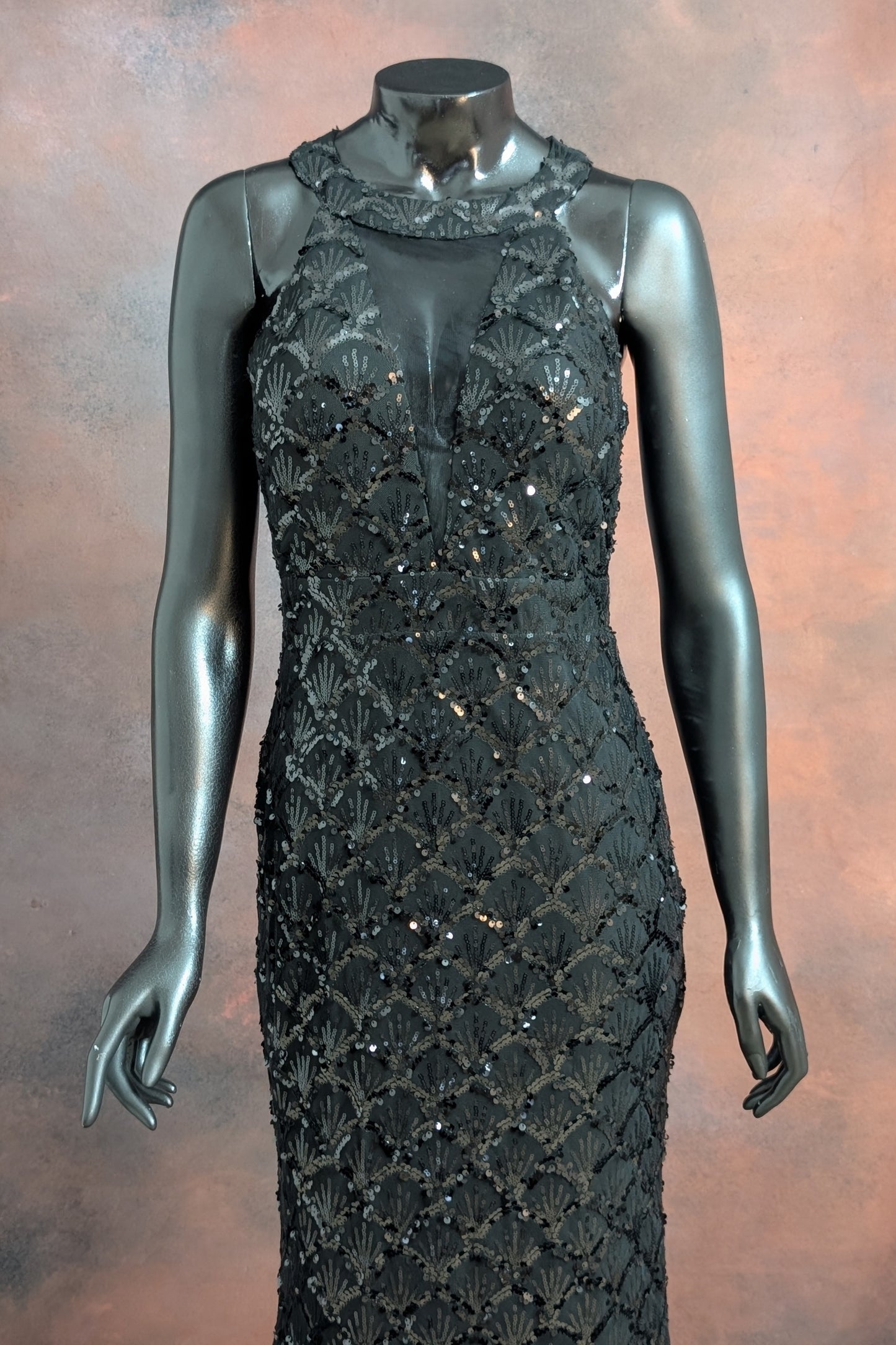 Champagne Silver Sequin Halter Neck Gown