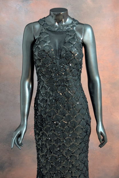 Champagne Silver Sequin Halter Neck Gown