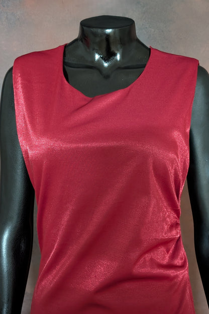 Red Satin Slit Evening Gown