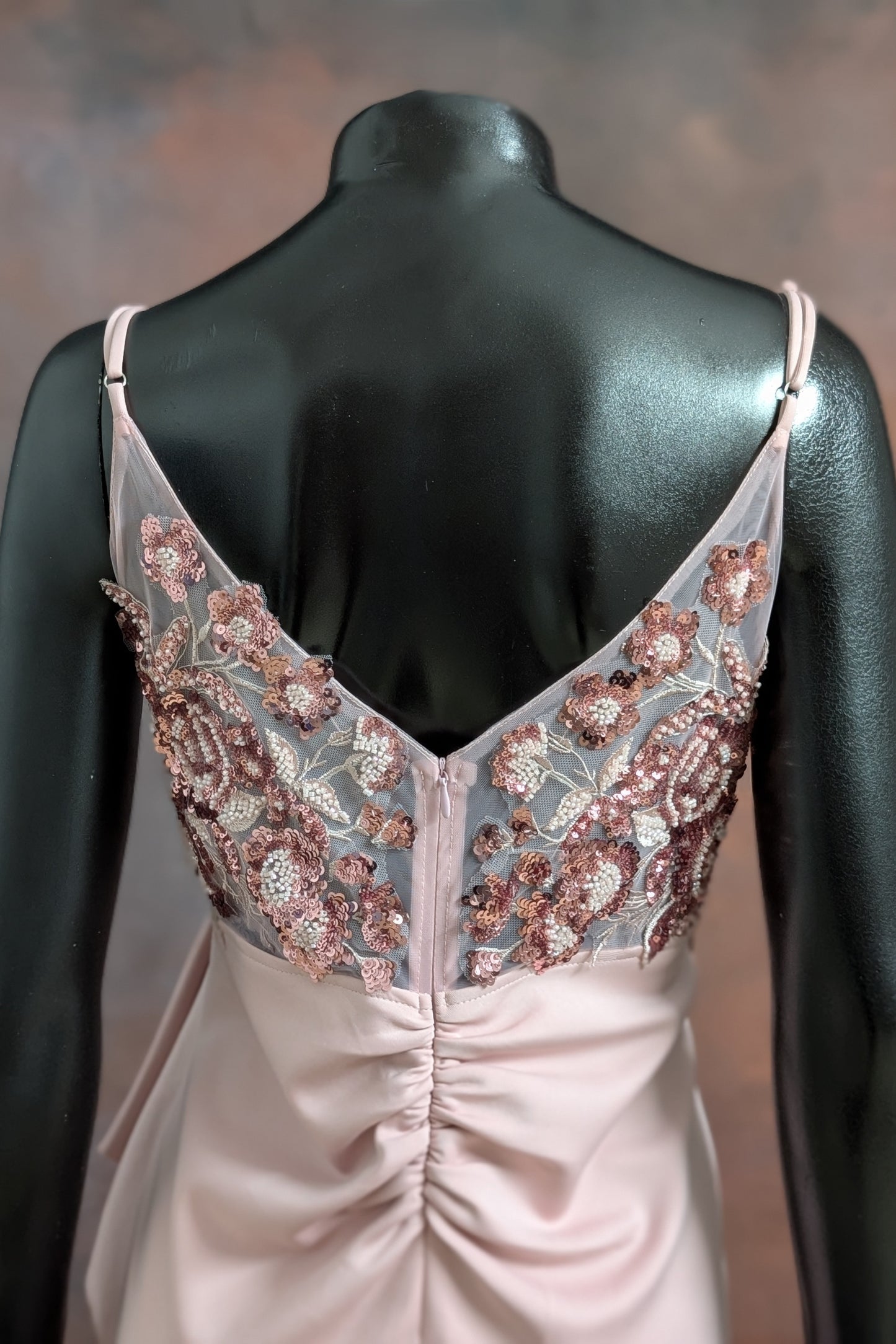 Blush Pink Floral Appliqué Wrap Gown