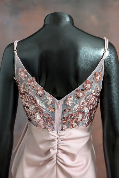 Blush Pink Floral Appliqué Wrap Gown