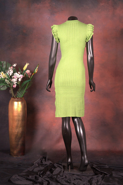 Lime Green Ribbed Knit Midi Dress
