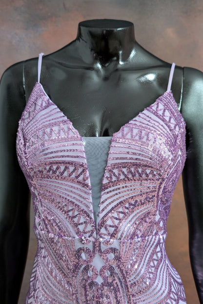 Lilac Geometric Sequin Embellished Gown