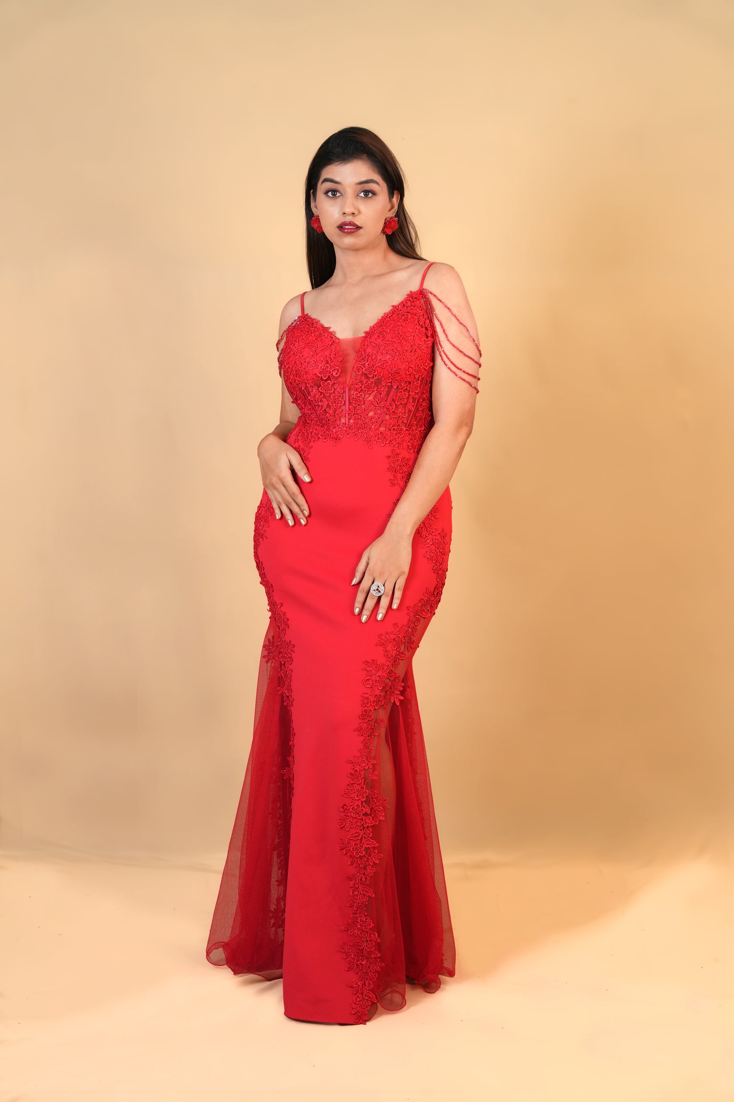 Red Lace Bodycon Gown