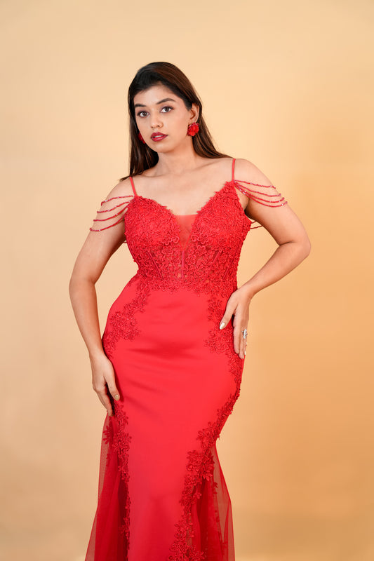 Red Lace Bodycon Gown