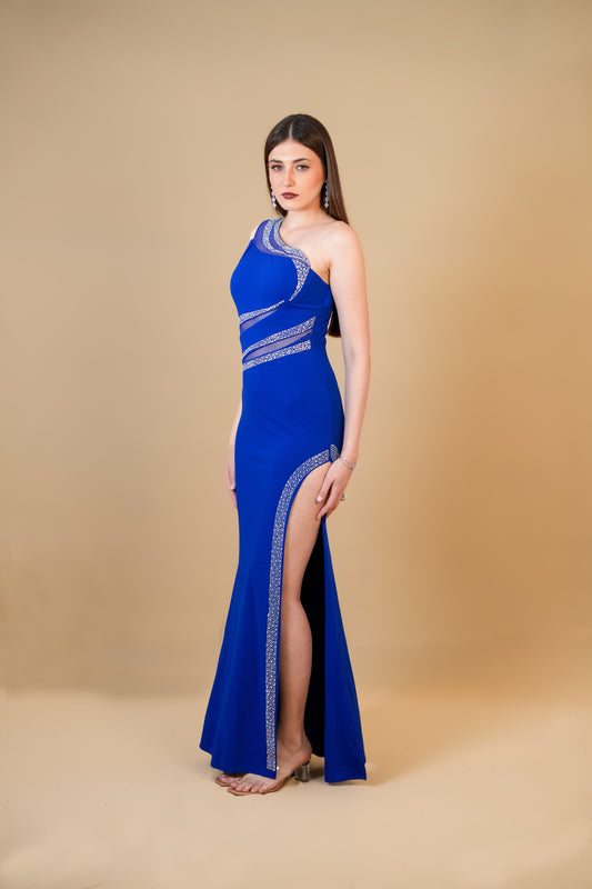 Royal Blue One-Shoulder Gown