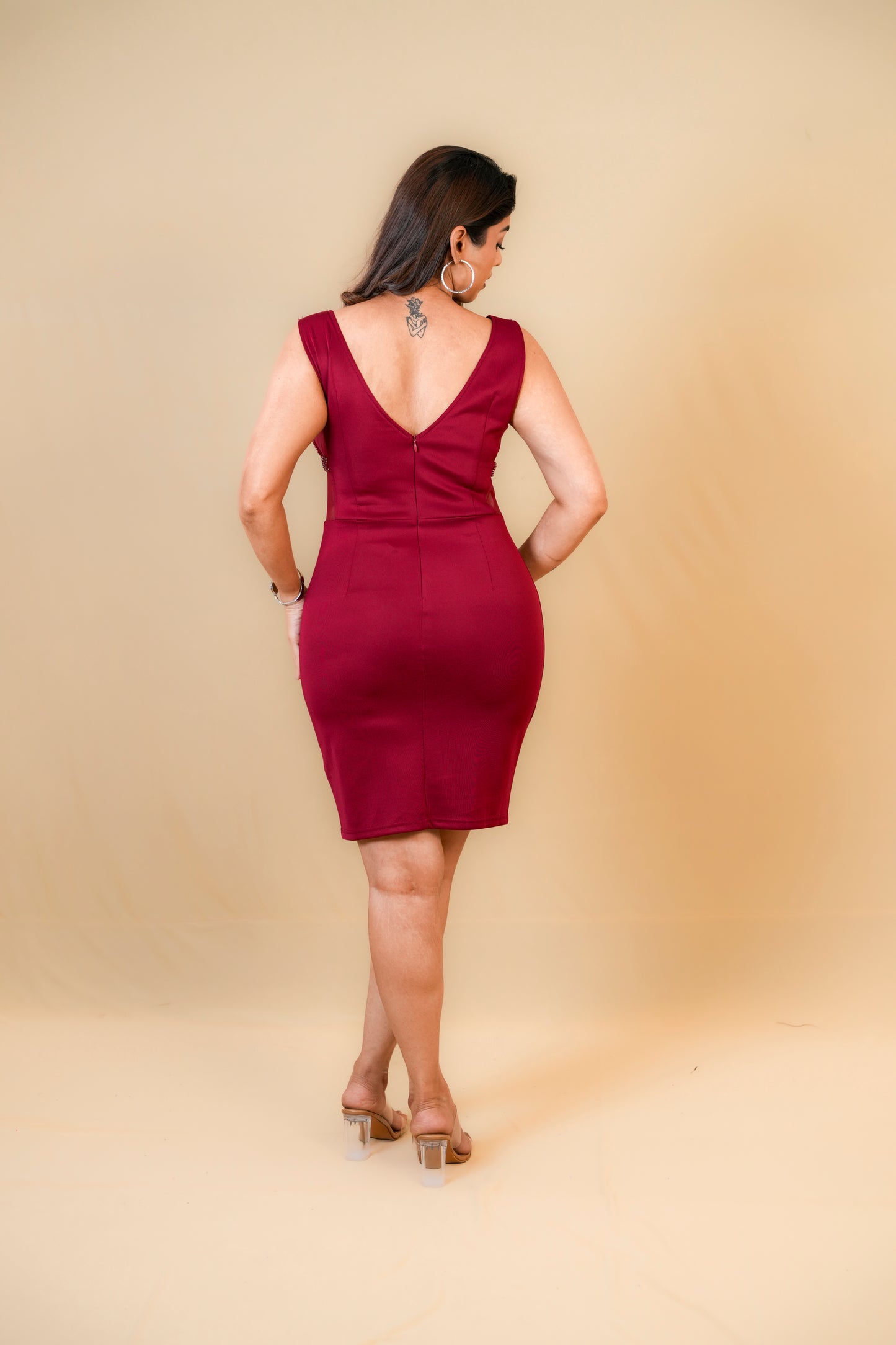 Maroon Embellished Bodycon Dress