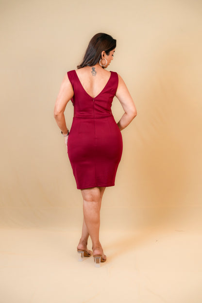 Maroon Embellished Bodycon Dress