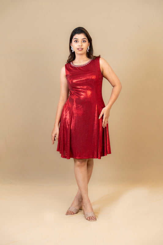 Metallic Red A-Line Party Dress