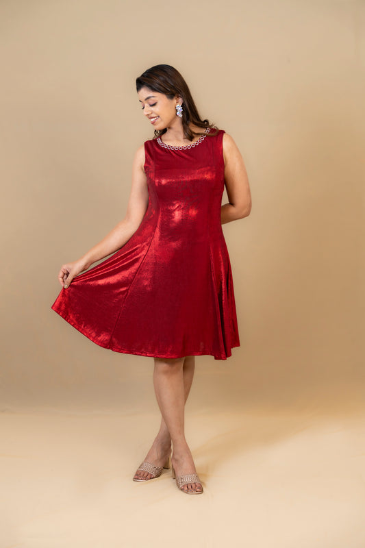 Metallic Red A-Line Party Dress