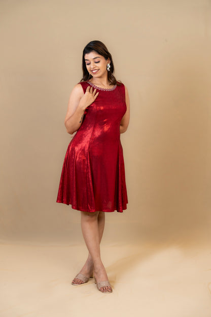 Metallic Red A-Line Party Dress