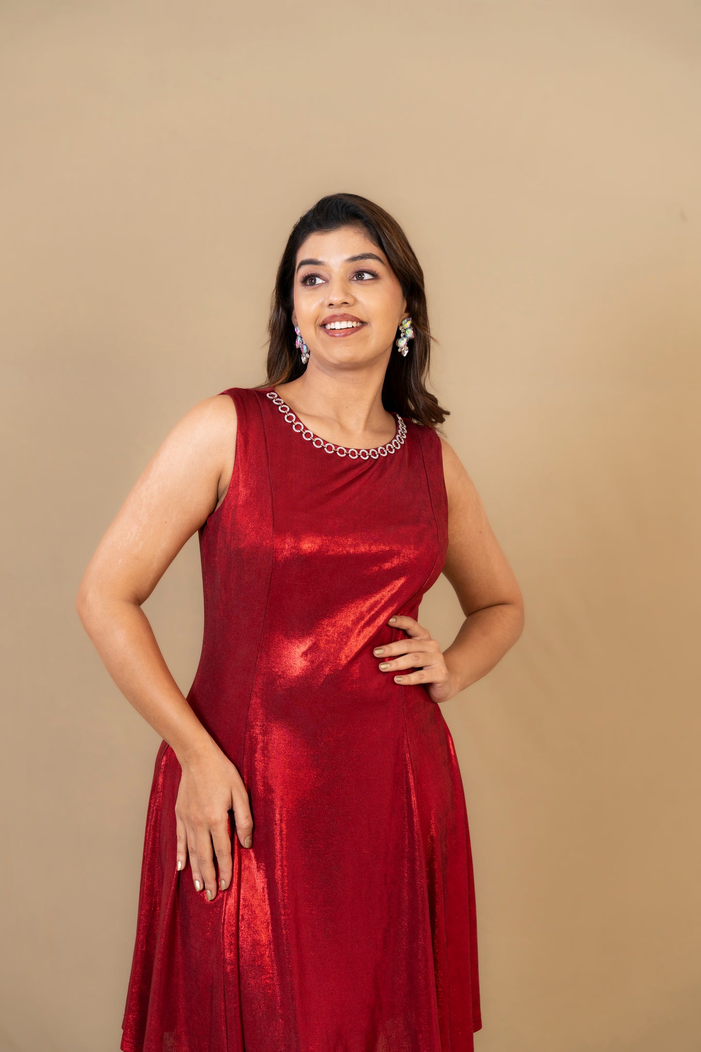 Metallic Red A-Line Party Dress