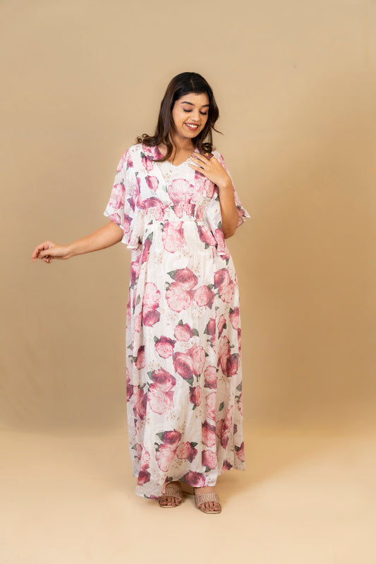 White Floral Printed Maxi Dress