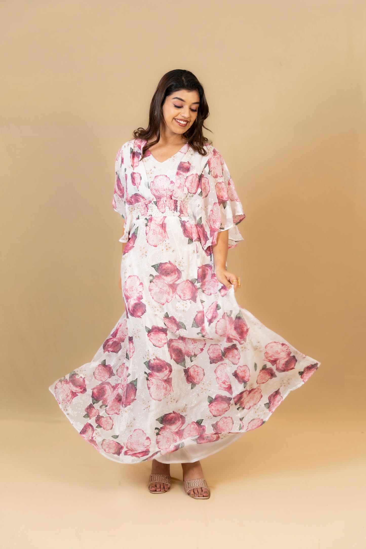 White Floral Printed Maxi Dress