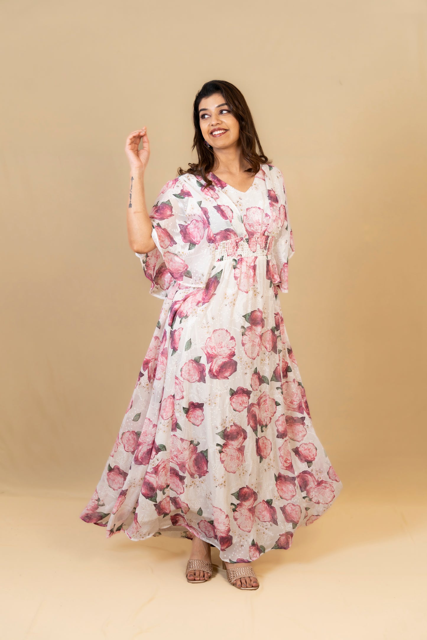 White Floral Printed Maxi Dress