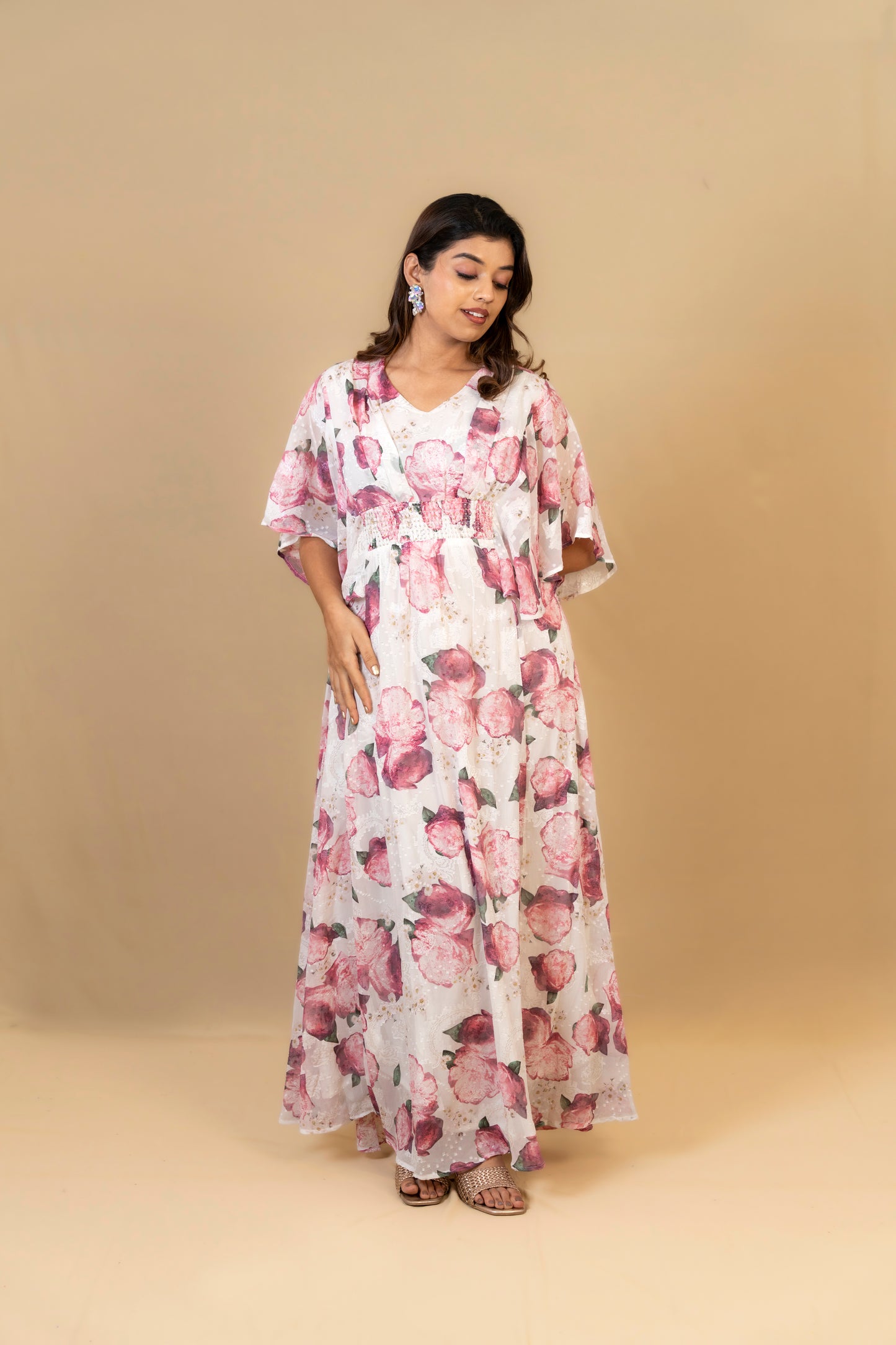 White Floral Printed Maxi Dress