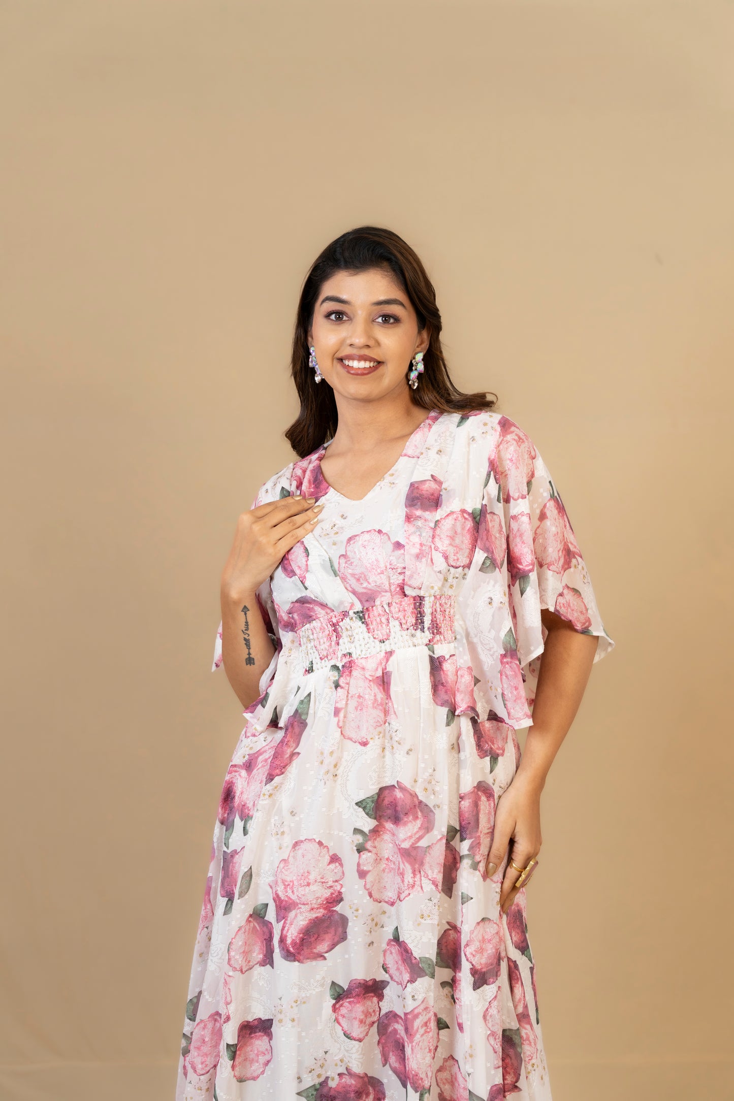 White Floral Printed Maxi Dress