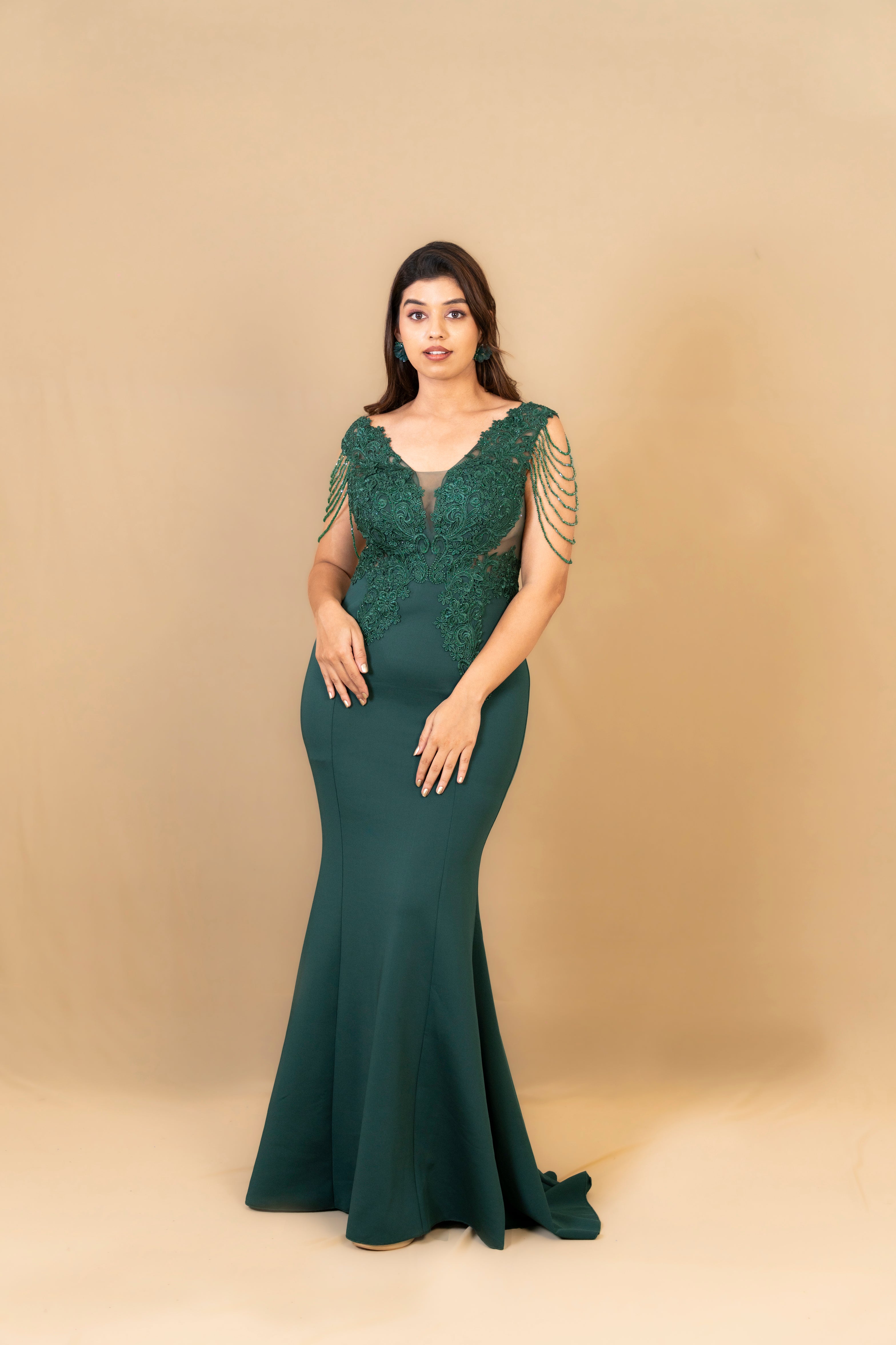 Emerald Green Embellished Mermaid Gown