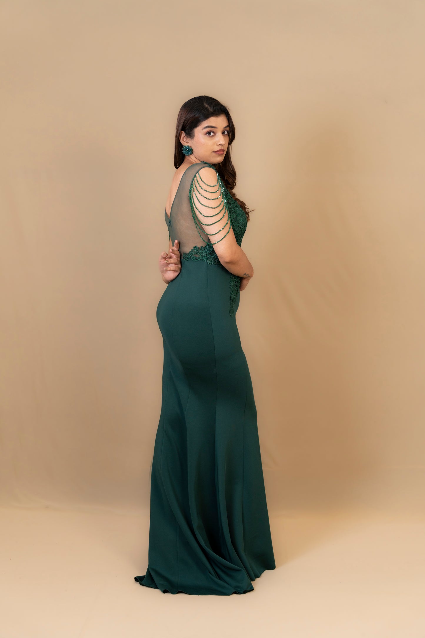 Emerald Green Embellished Mermaid Gown
