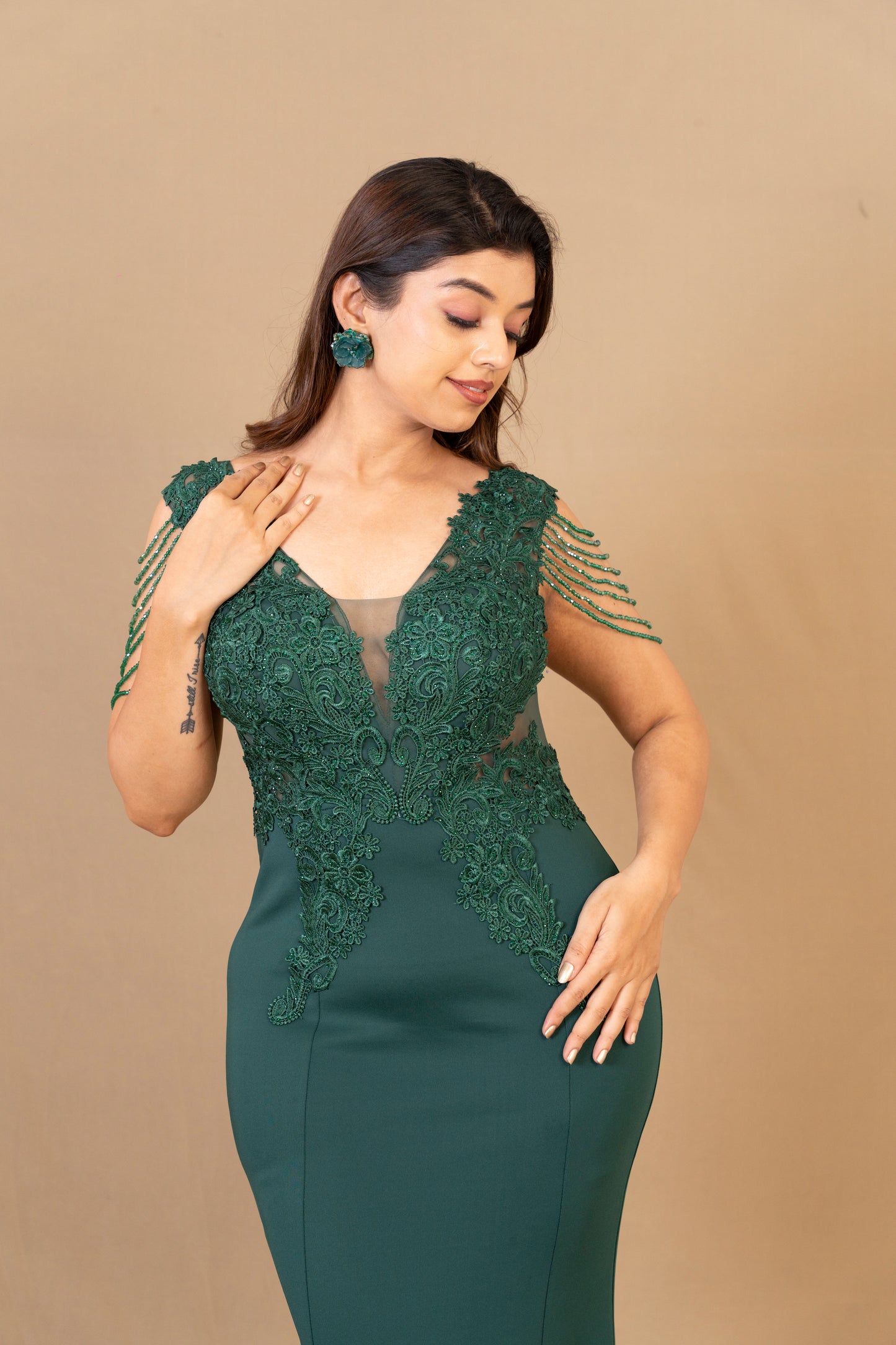 Emerald Green Embellished Mermaid Gown