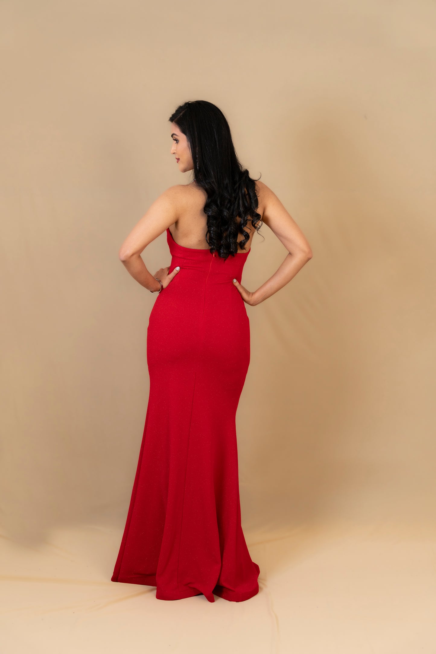 Red Embellished Halter Neck Gown