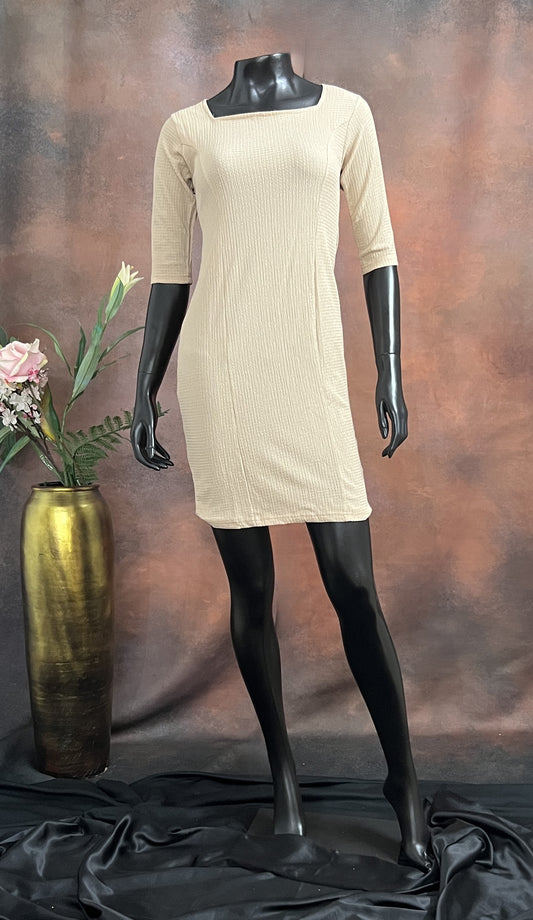 Beige Textured Bodycon Dress