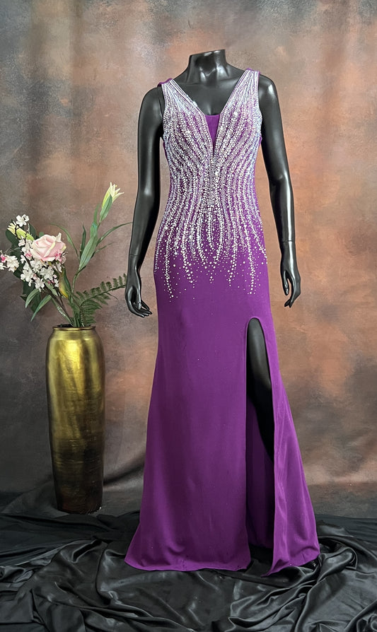 Royal Purple Embellished Slit Gown