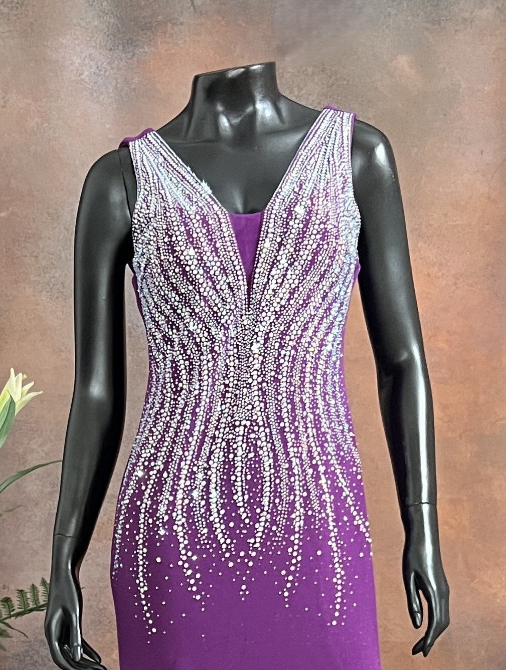 Royal Purple Embellished Slit Gown