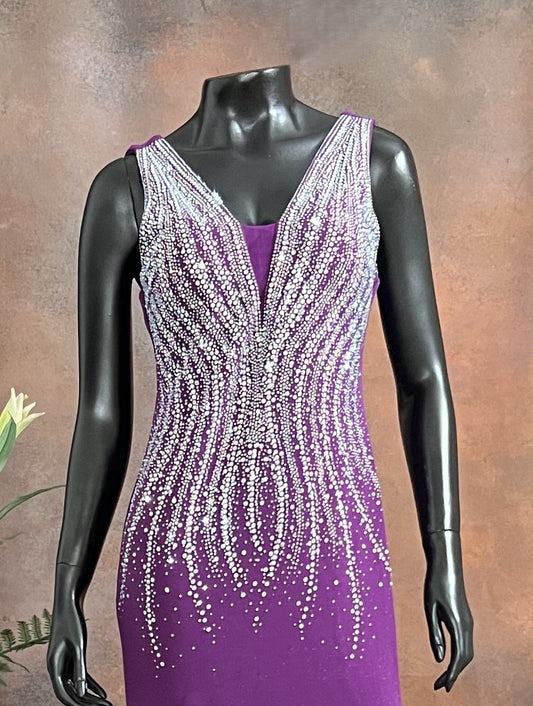 Royal Purple Embellished Slit Gown