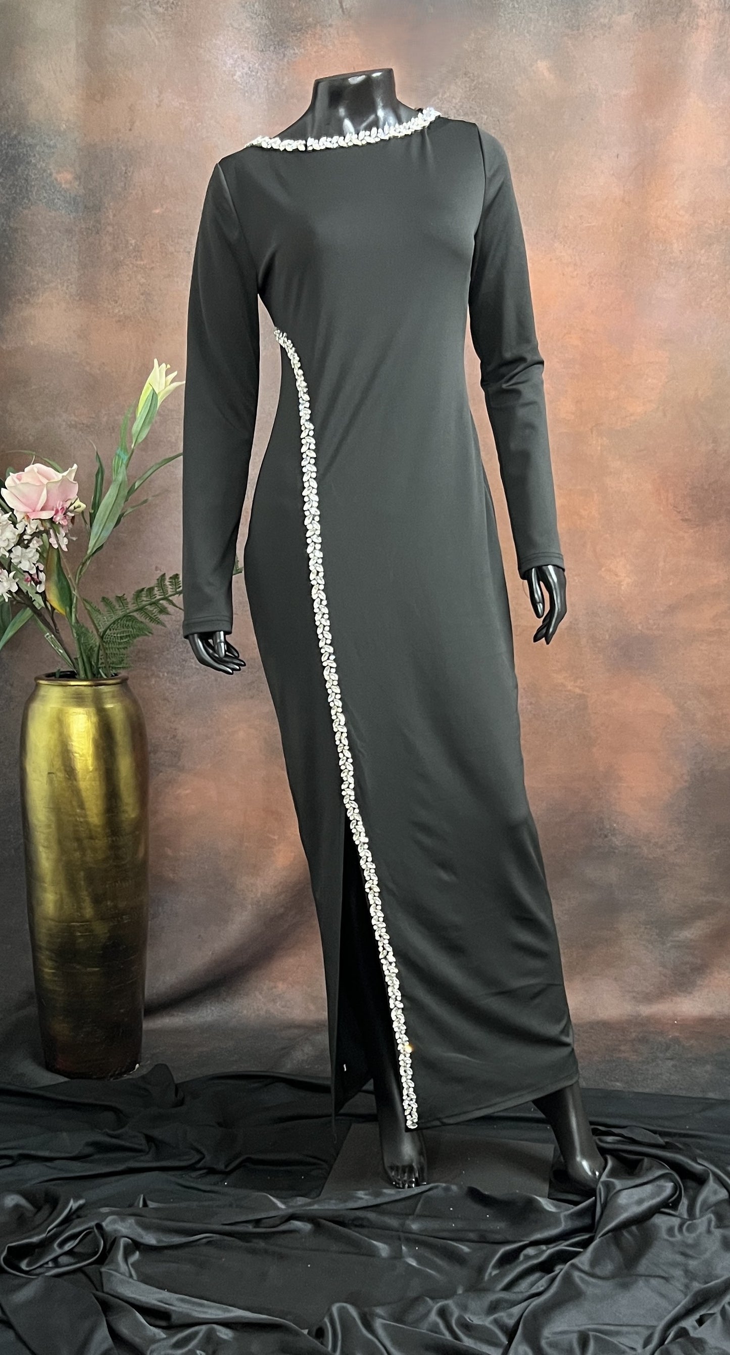 Black Crystal Embellished Gown