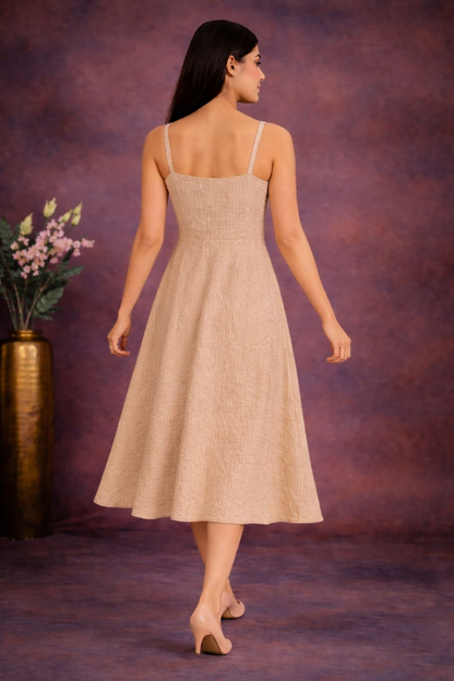 Pastel Summer Midi Dress Set Beige back