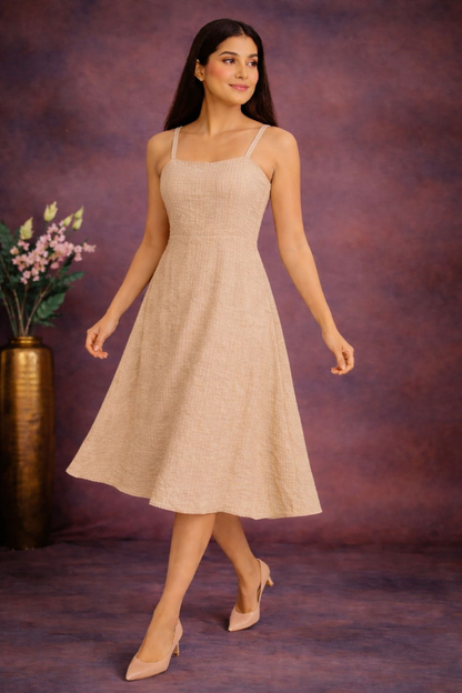 Pastel Summer Midi Dress Set Beige front
