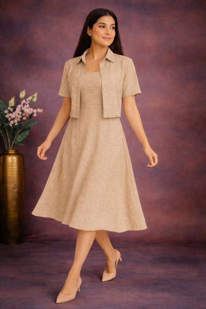 Pastel Summer Midi Dress Set Beige front1