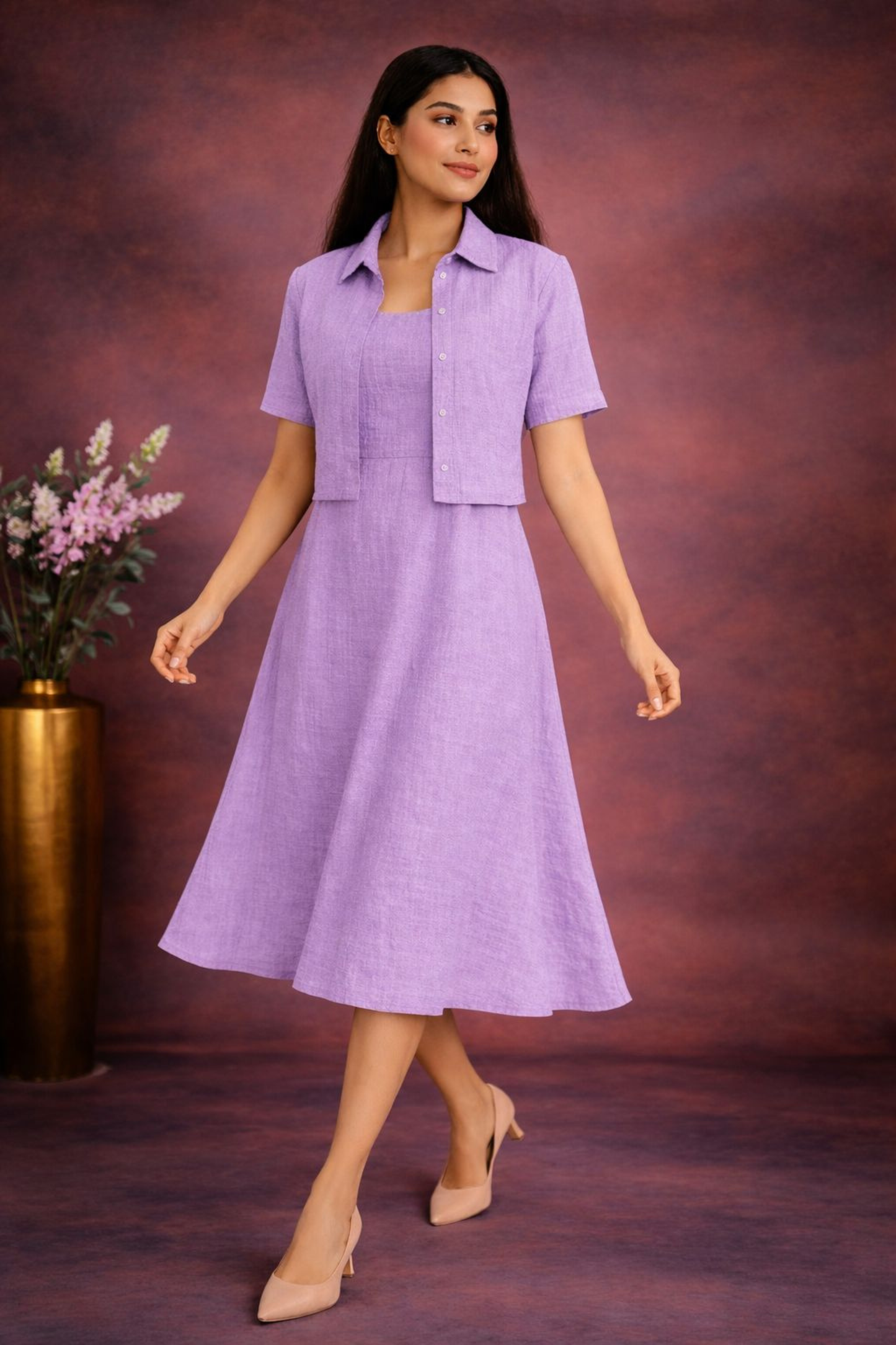 Pastel Summer Midi Dress Set lavender