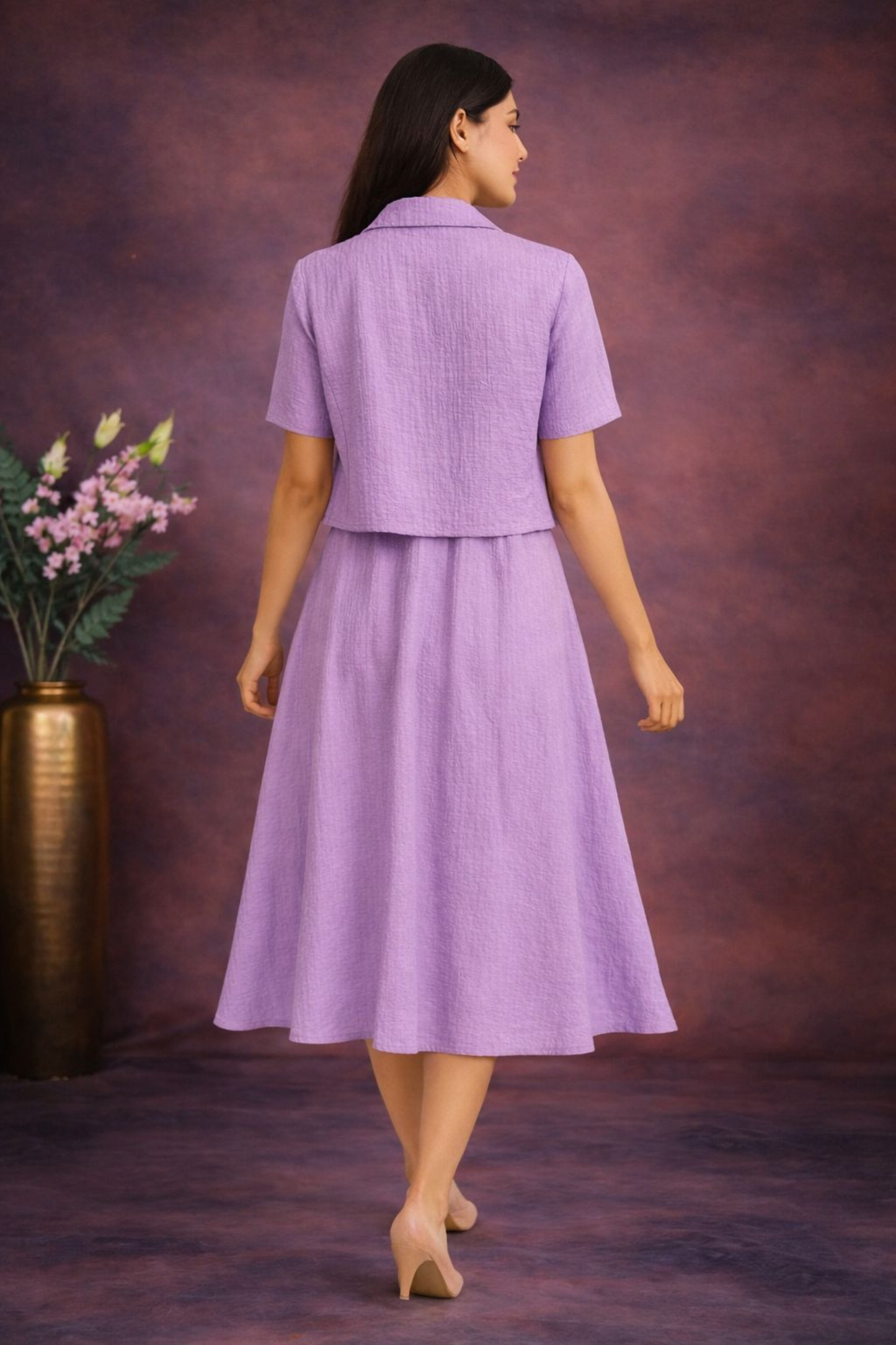 Pastel Summer Midi Dress Set lanvender back1