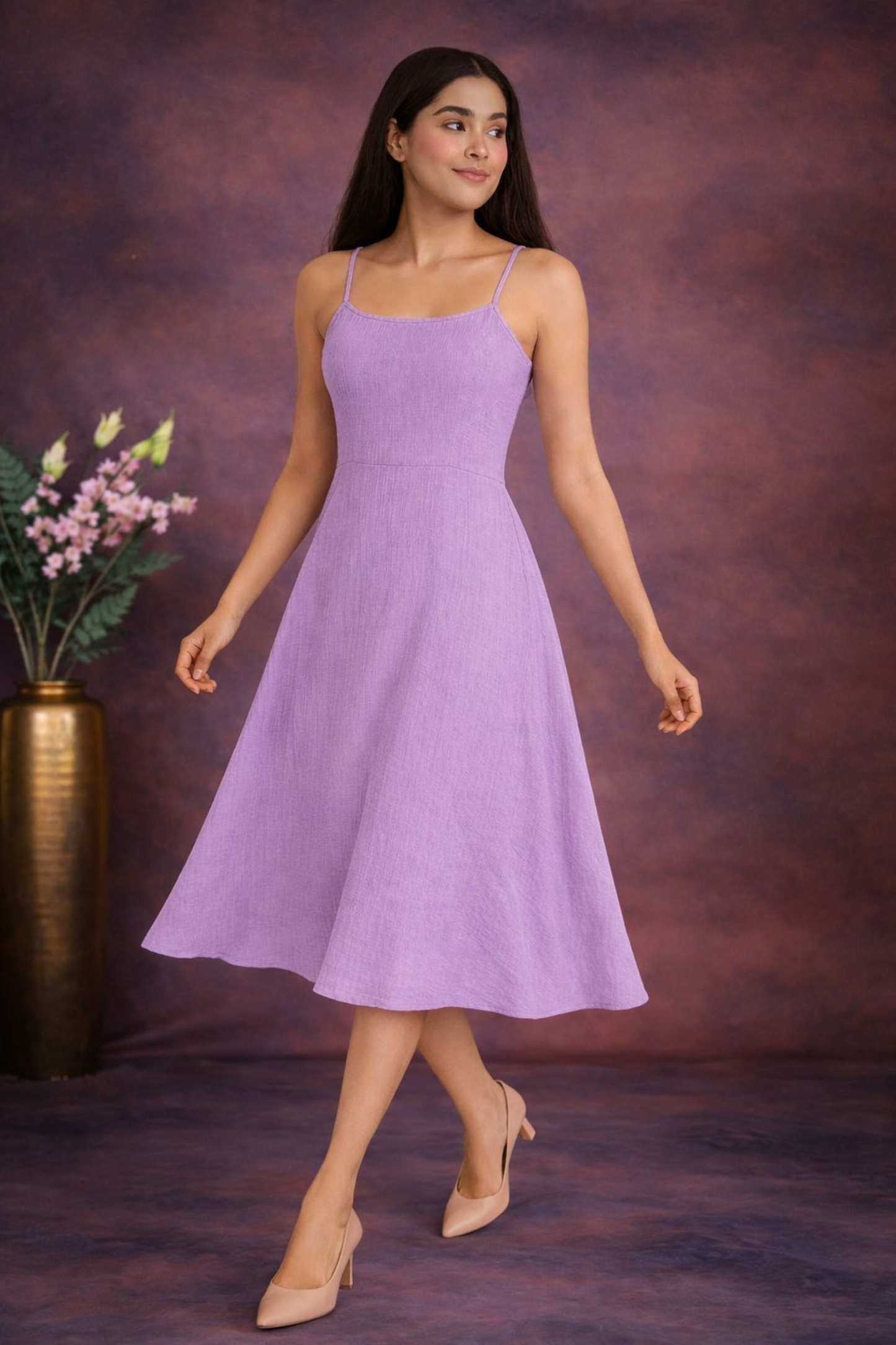 Pastel Summer Midi Dress Set lavender front