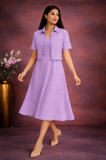Pastel Summer Midi Dress Set lavender front1