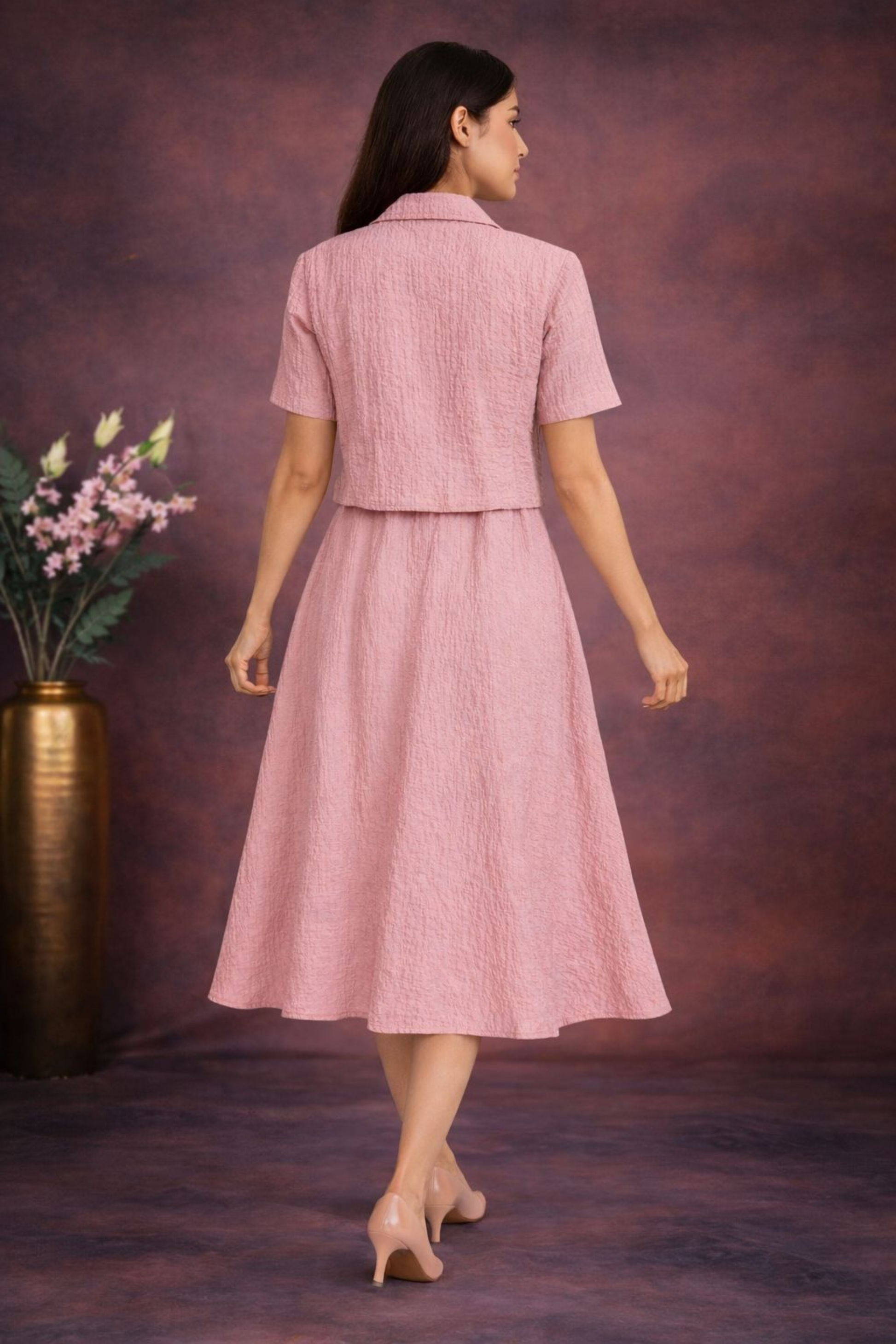 Pastel Summer Midi Dress Set pink back