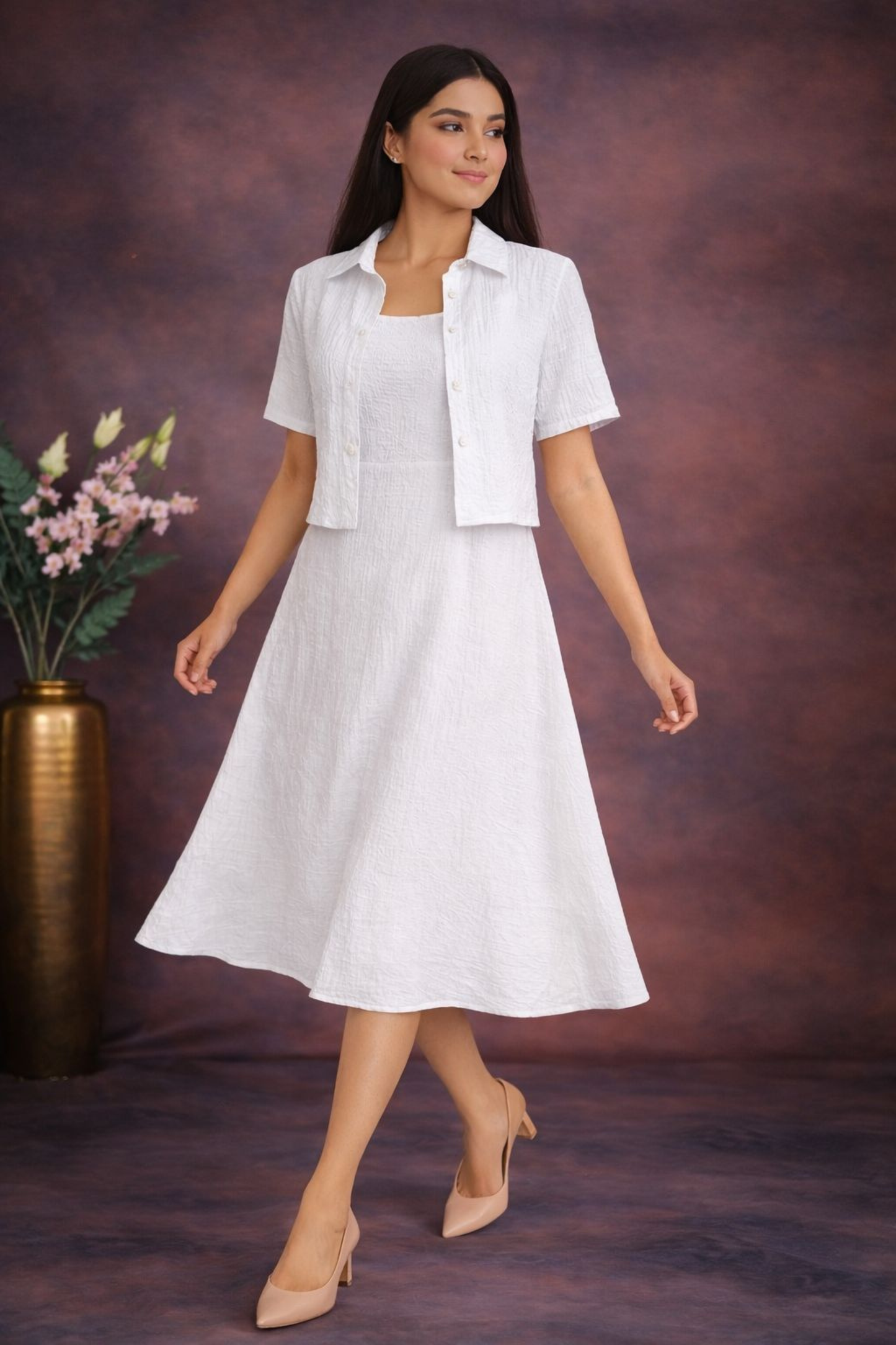 Pastel Summer Midi Dress Set white