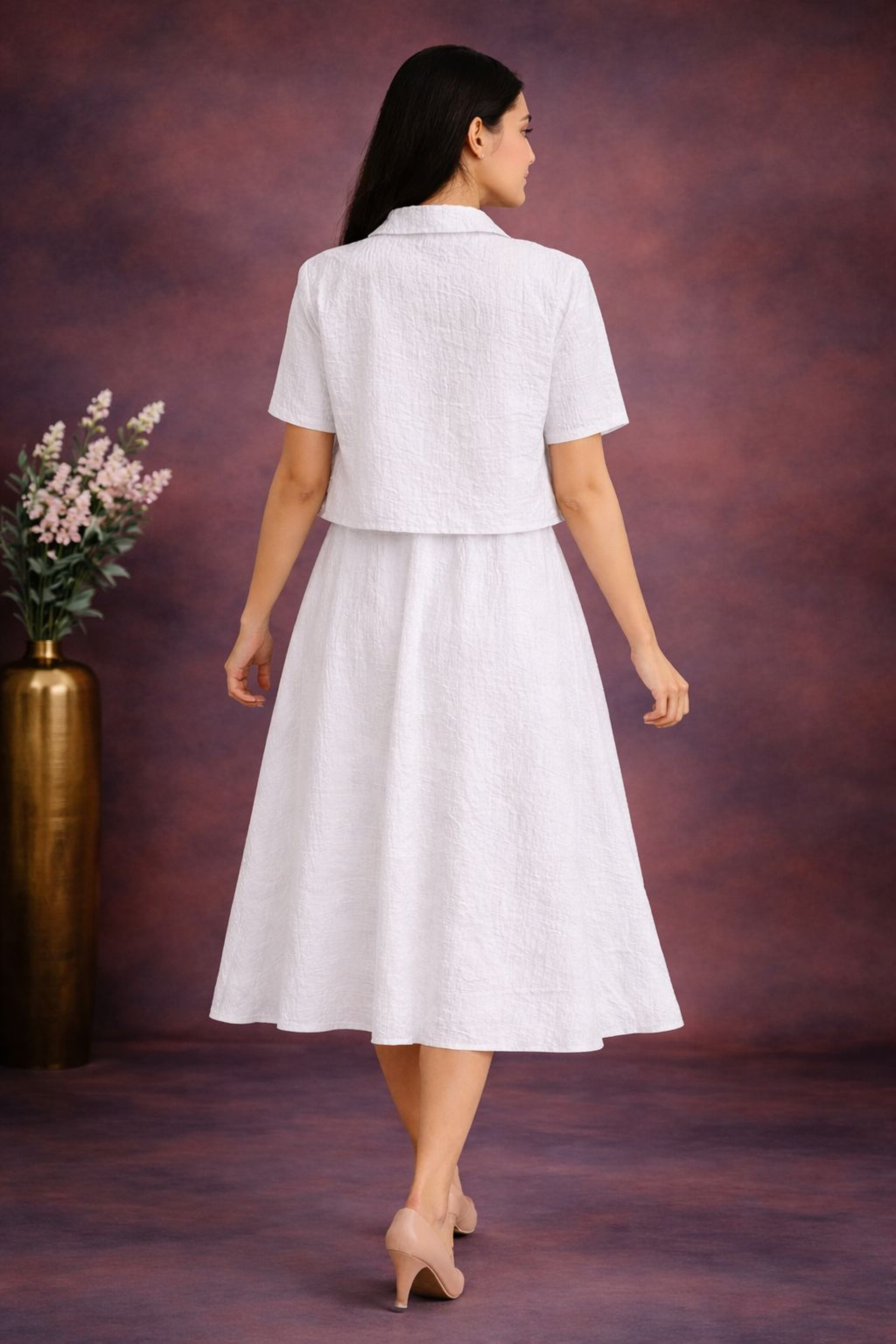 Pastel Summer Midi Dress Set white back