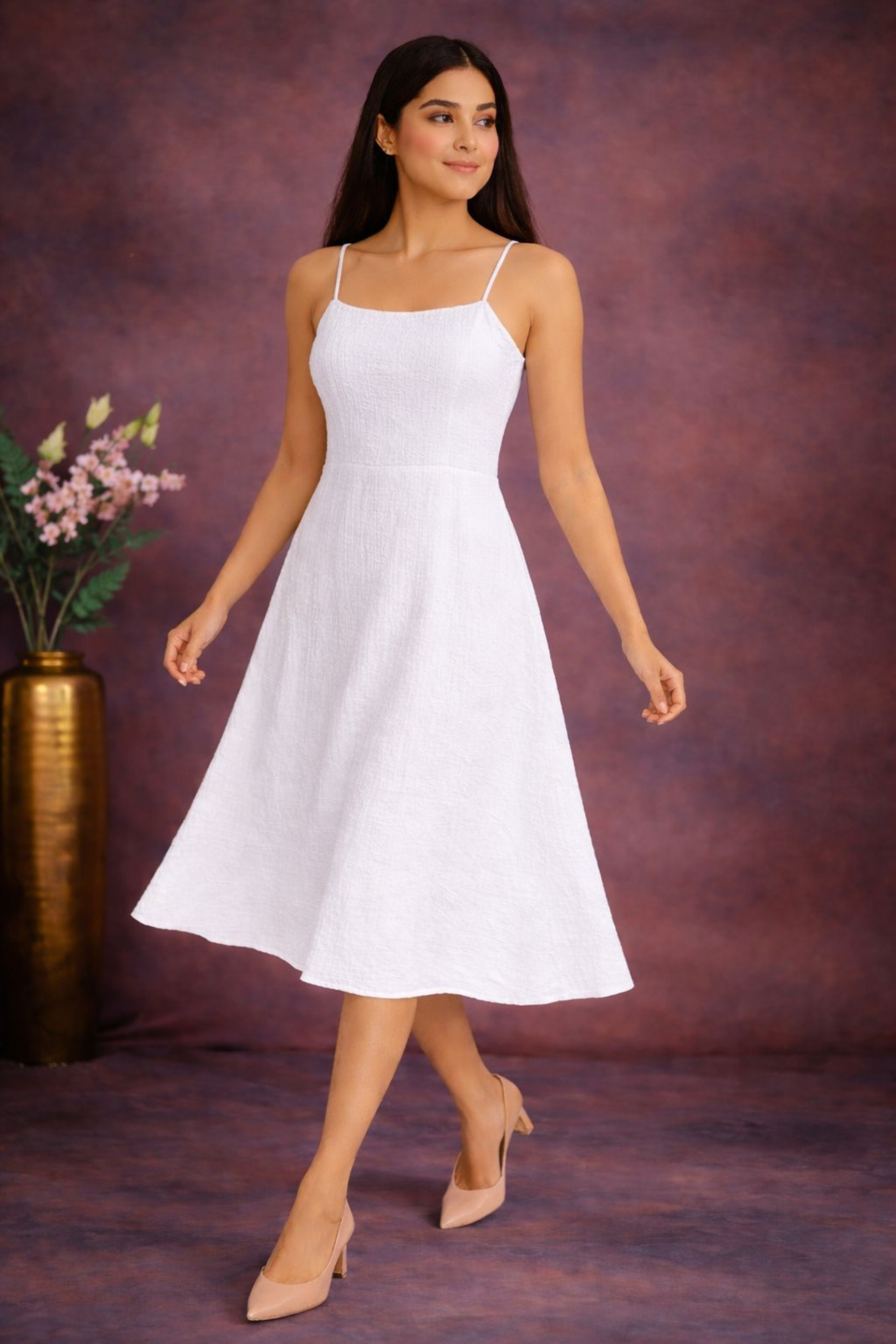 Pastel Summer Midi Dress Set white front